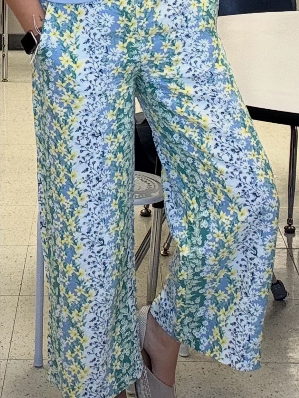 LOFT Floral Wide-Leg Pants in Blue, Green & Yellow